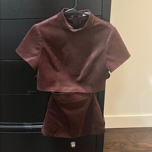 Jw Pei size 2 Women’s Short Sleeve Mock Neck Crop Top in Deep Brown